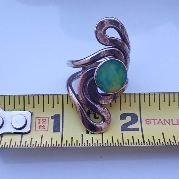 VINTAGE Artisan 925 Silver Green Stone Ring Unique *SALE PRICE THRU  FEB.19 ONLY - Picture 14 of 16